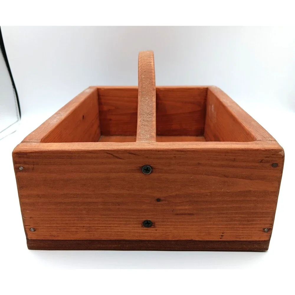 Vtg Wooden Box Caddy Farmhouse Hand Painted w/ Handle Catch All Storage Country